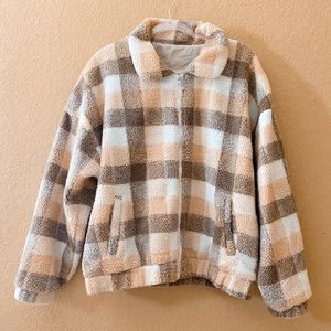 Plaid Teddy zip up jacket